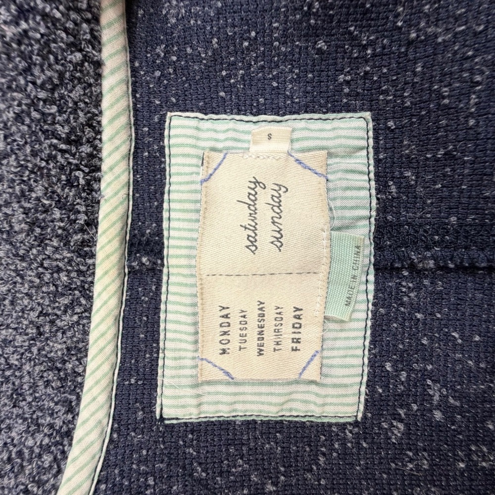 Saturday Sunday Anthropologie Mixed Media Boucle Open Cardigan Navy Grey Small - Picture 4 of 9